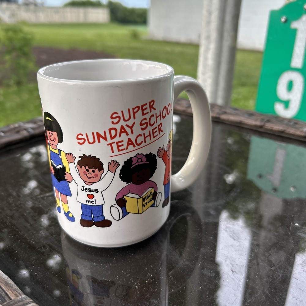 BIBLE- RELIGIOUS "SUPER SUNDAY SCHOOL TEACHER", JUMBO, Ceramic Coffee Cup,VINT
